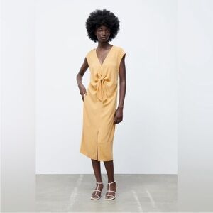 Zara Orange/Sand Sleeveless fluid midi knot dress | Size: S 2/4